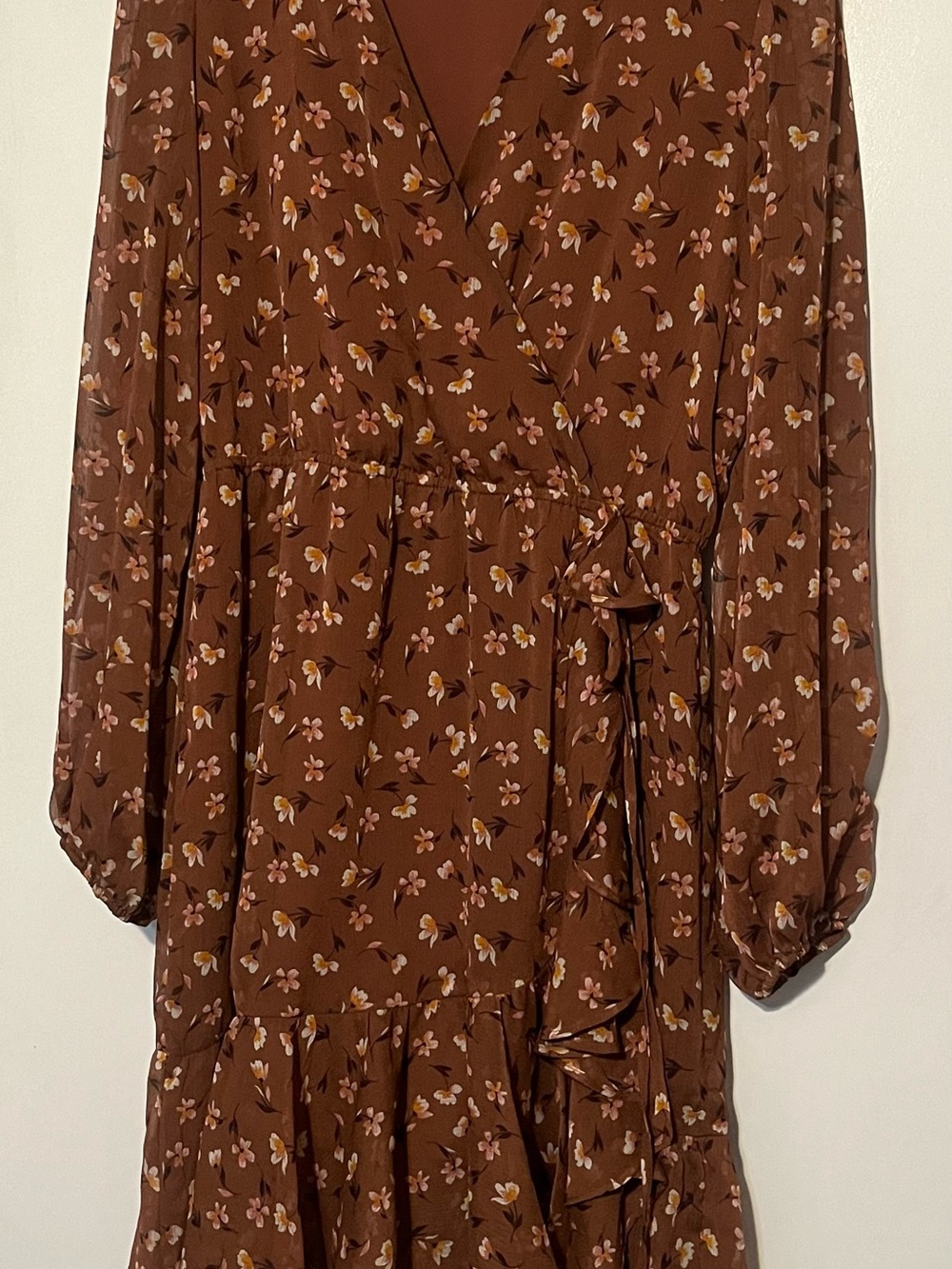 eva mendes for New York & Company Brown Floral Wrap Dress
